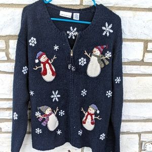 Croft and Barrow Blue Snowman Cardigan